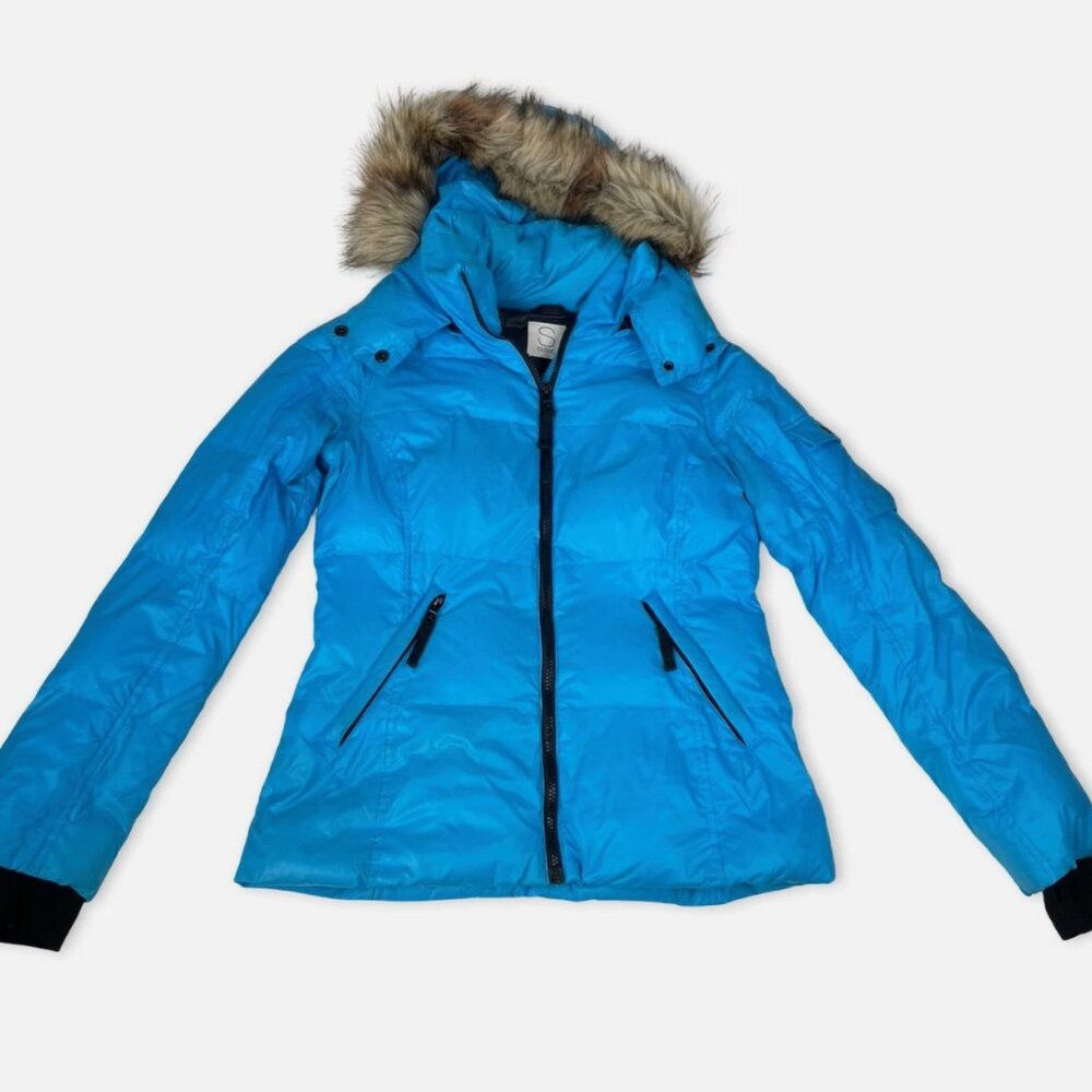 SAM S13 NYC Blue Down Puffer Jacket Faux Fur Hood Size Small